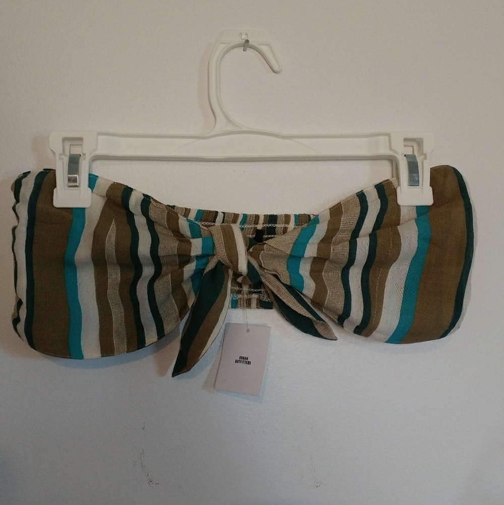 NEW Tie front smocked back strapless stripe bandau